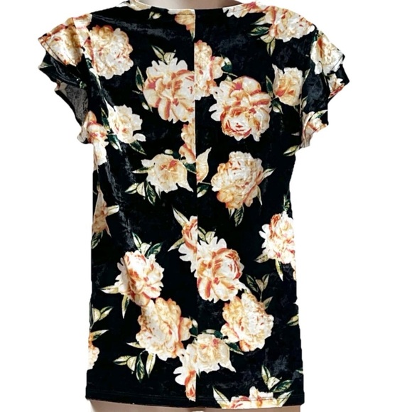 NWT a.n.a. Velour Floral Flutter Cap Sleeve Pullover Blouse Top Black Orange XS - Picture 4 of 7
